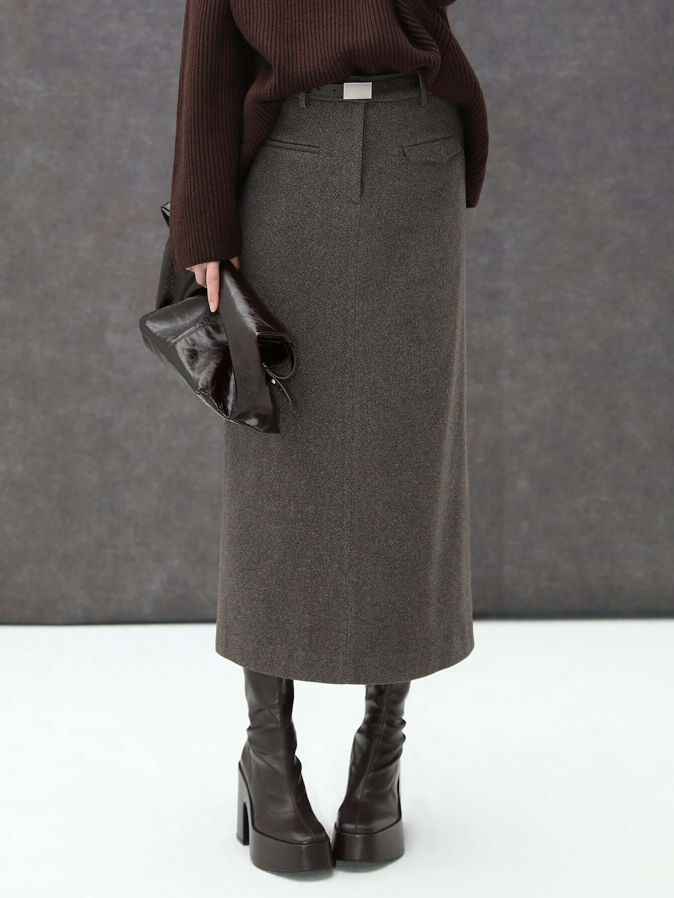 Charcoal High-Waisted Midi Skirt Cocobella