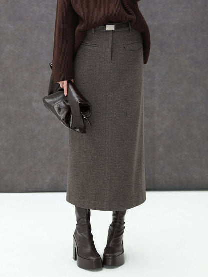 Charcoal High-Waisted Midi Skirt Cocobella
