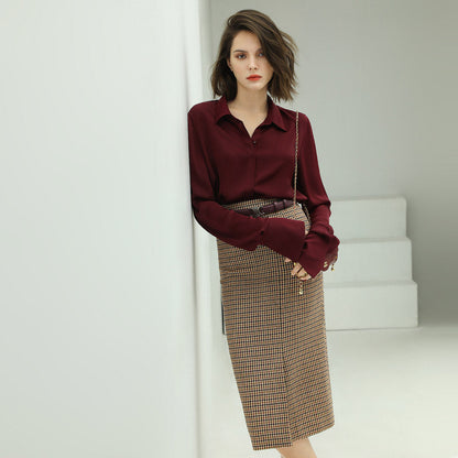 Brown Houndstooth Wool Skirt Cocobella
