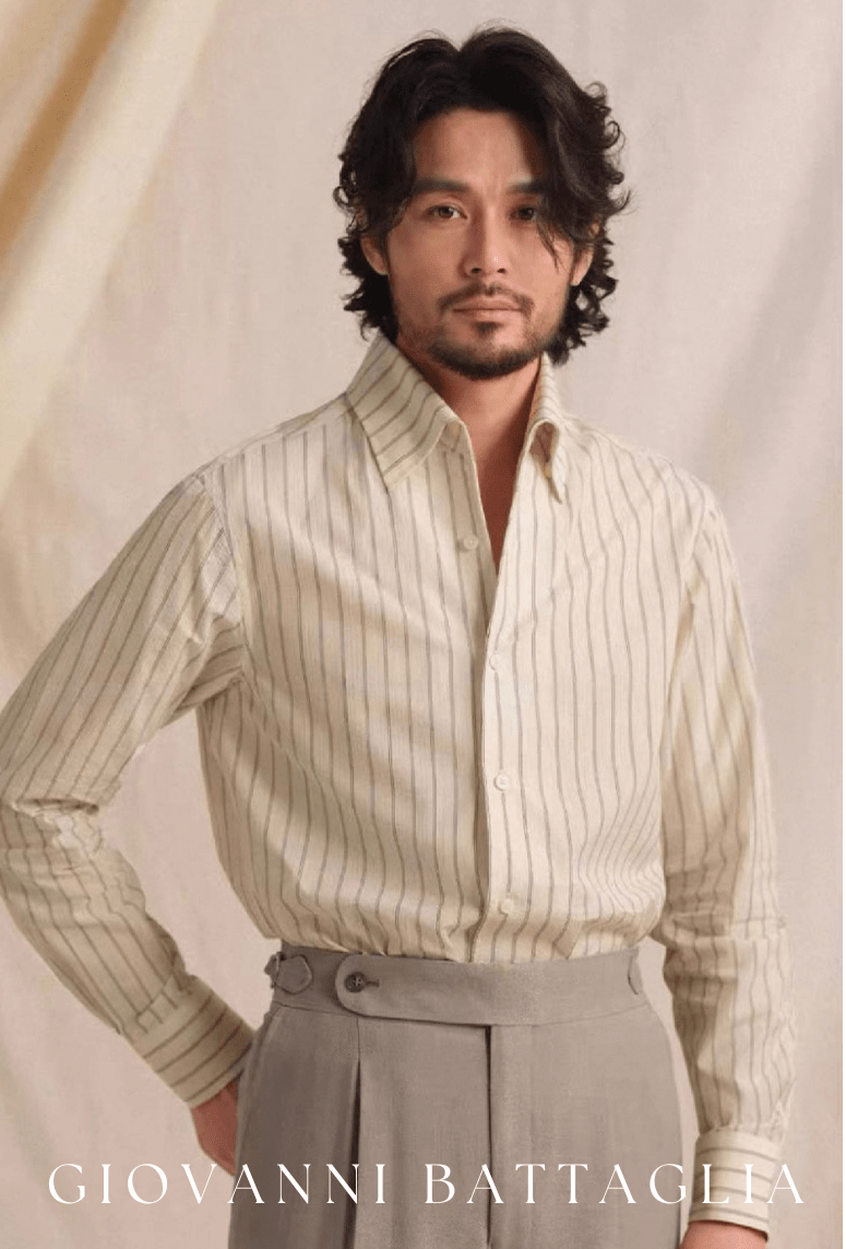„L'Aria“ | Seersucker Streifenhemd | Sartorialer One - Piece Collar - Giovanni Battaglia