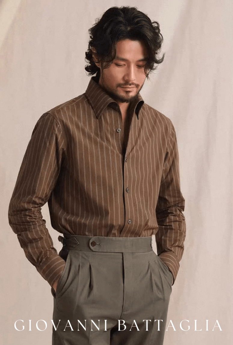 „L'Aria“ | Seersucker Streifenhemd | Sartorialer One - Piece Collar - Giovanni Battaglia