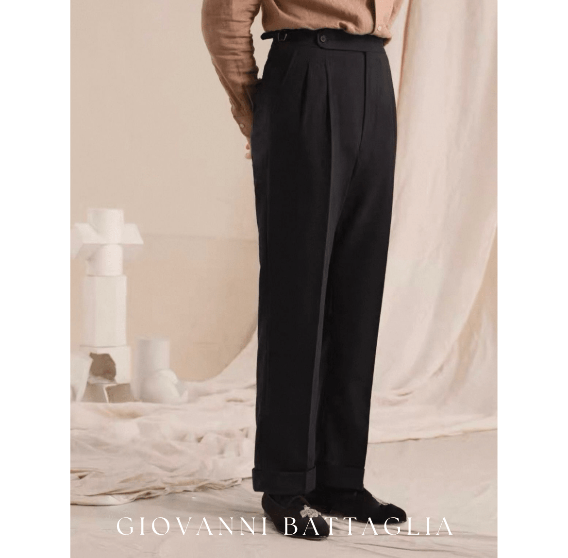 „L'Armatura“ | High - Twist Leinen - Struktur | Neapolitanische Doppelbundfaltenhose - Giovanni Battaglia