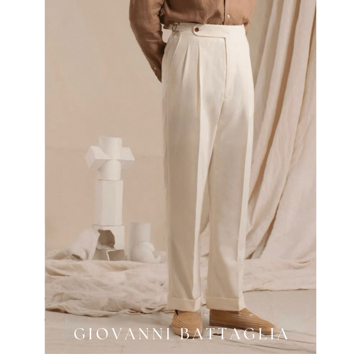 „L'Armatura“ | High - Twist Leinen - Struktur | Neapolitanische Doppelbundfaltenhose - Giovanni Battaglia