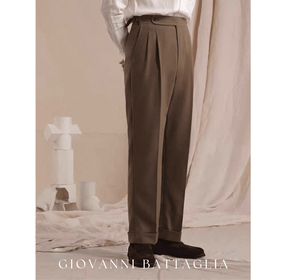 „L'Armatura“ | High - Twist Leinen - Struktur | Neapolitanische Doppelbundfaltenhose - Giovanni Battaglia