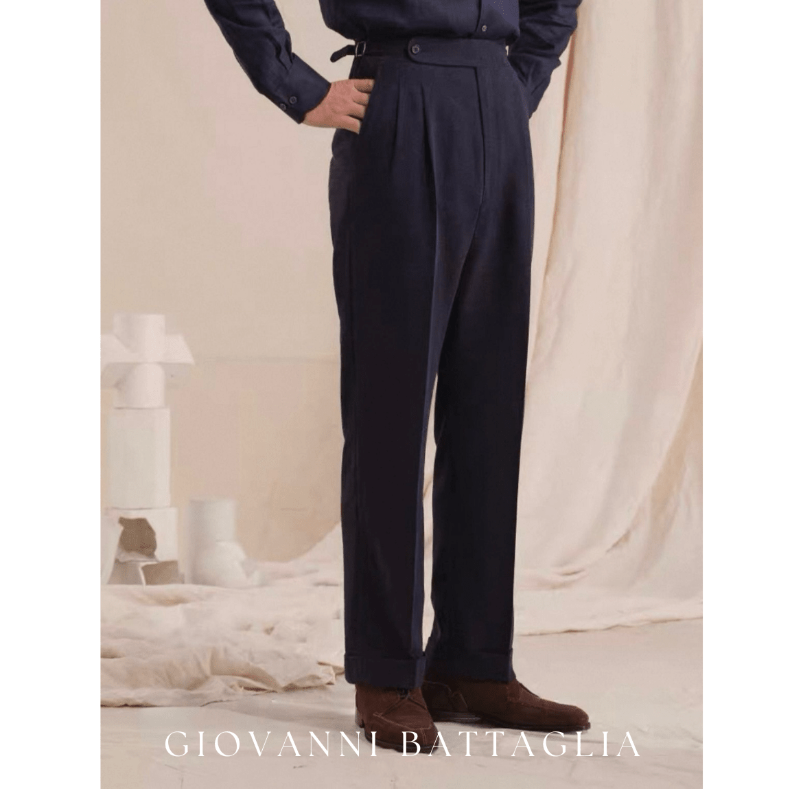 „L'Armatura“ | High - Twist Leinen - Struktur | Neapolitanische Doppelbundfaltenhose - Giovanni Battaglia