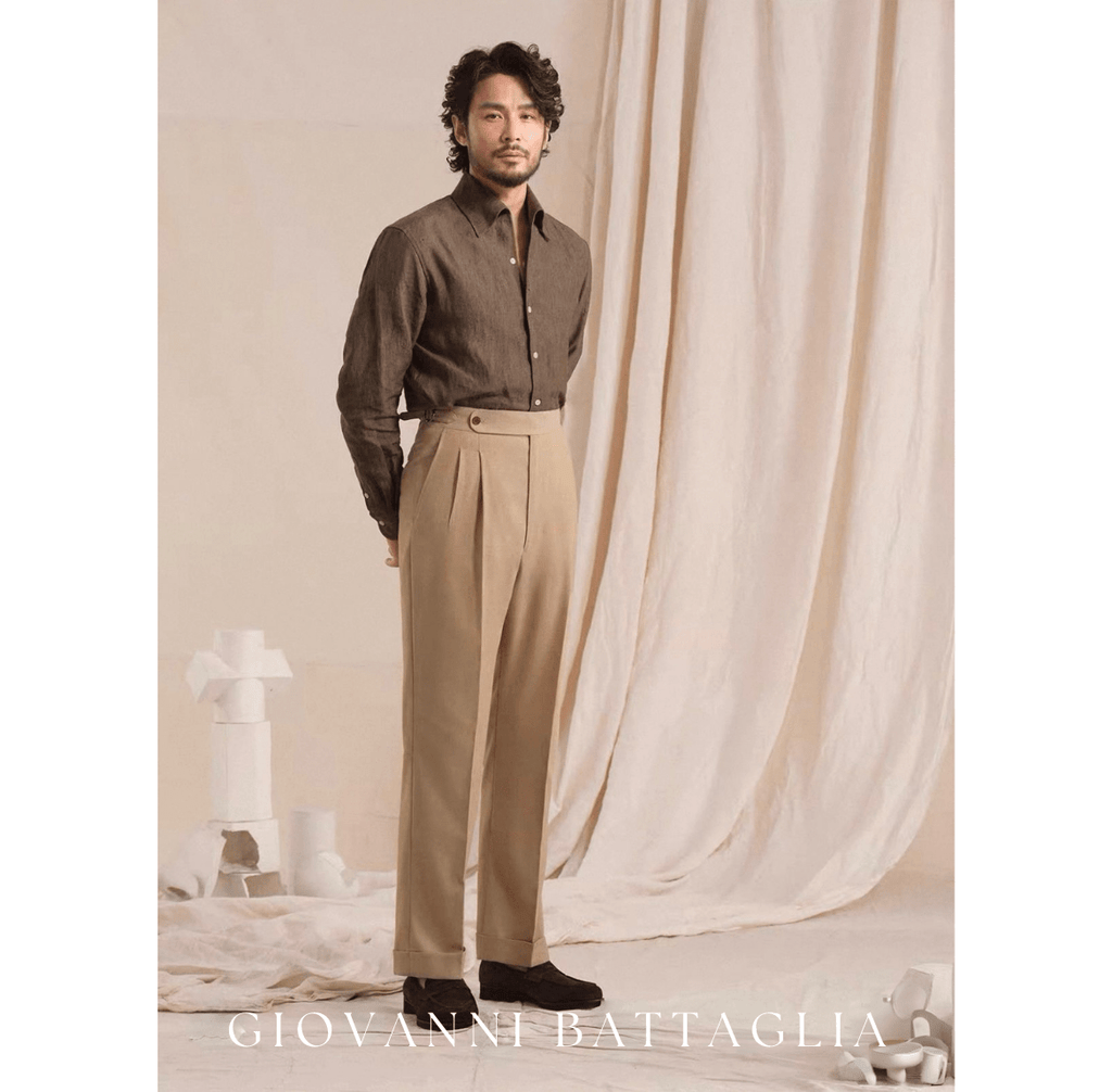 „L'Armatura“ | High - Twist Leinen - Struktur | Neapolitanische Doppelbundfaltenhose - Giovanni Battaglia