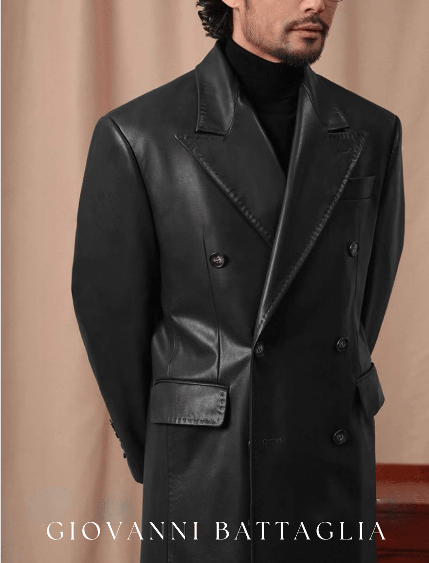 „L'Autorità“ | Zweireihiger Chesterfield Ledermantel | Premium Faux - Leder - Giovanni Battaglia