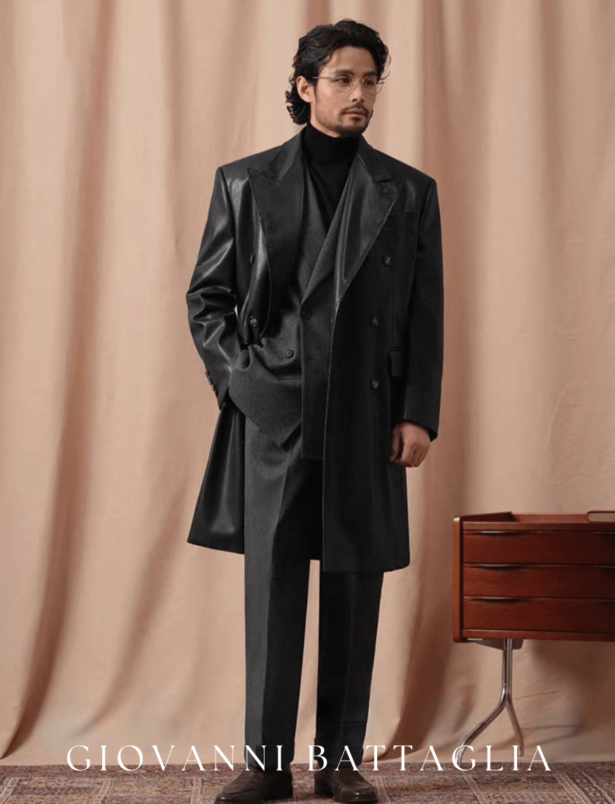 „L'Autorità“ | Zweireihiger Chesterfield Ledermantel | Premium Faux - Leder - Giovanni Battaglia