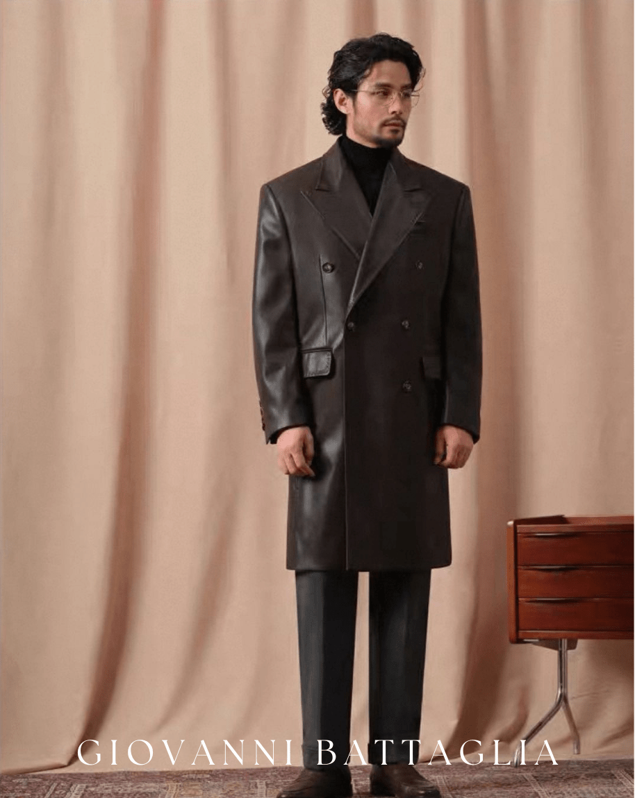 „L'Autorità“ | Zweireihiger Chesterfield Ledermantel | Premium Faux - Leder - Giovanni Battaglia