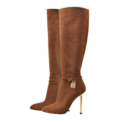 Brown Suede Knee-High Boots Jady Rose