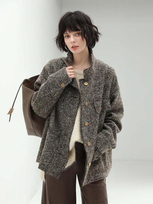 Mocha Sequin-Knit Wool Jacket Cocobella