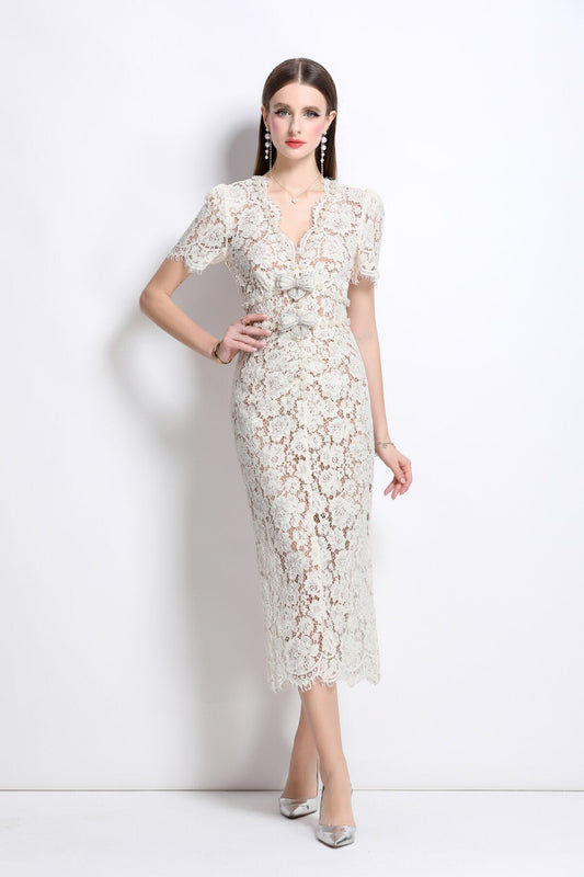 Magnolia White Lace Pencil Dress DZA