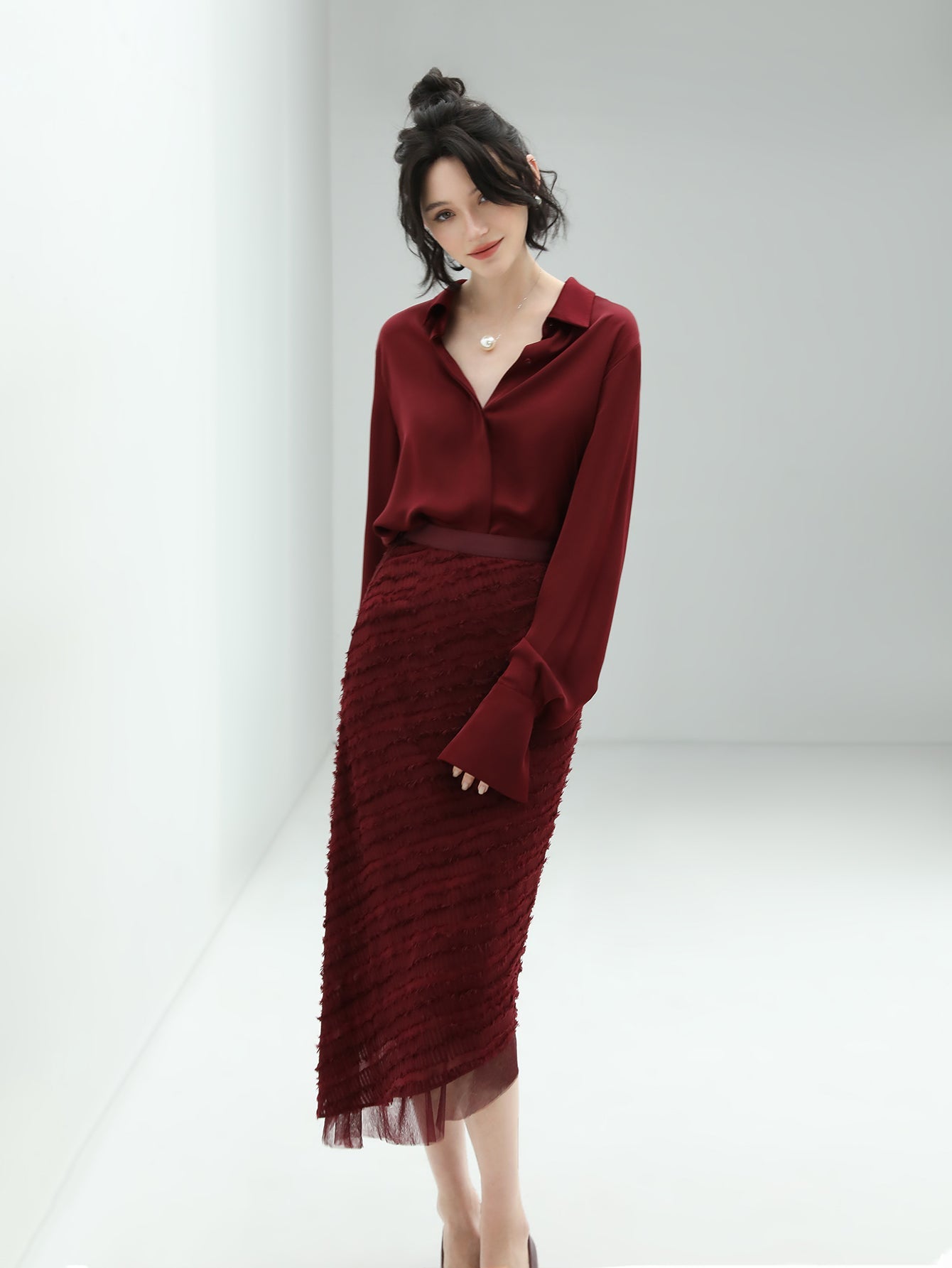 Burgundy Button-Down Shirt Cocobella