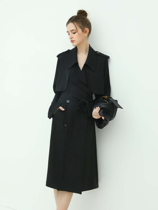 Draped Ruffled Trench Coat Cocobella