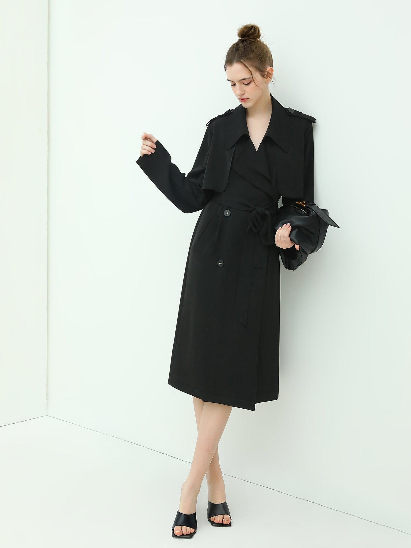 Draped Ruffled Trench Coat Cocobella