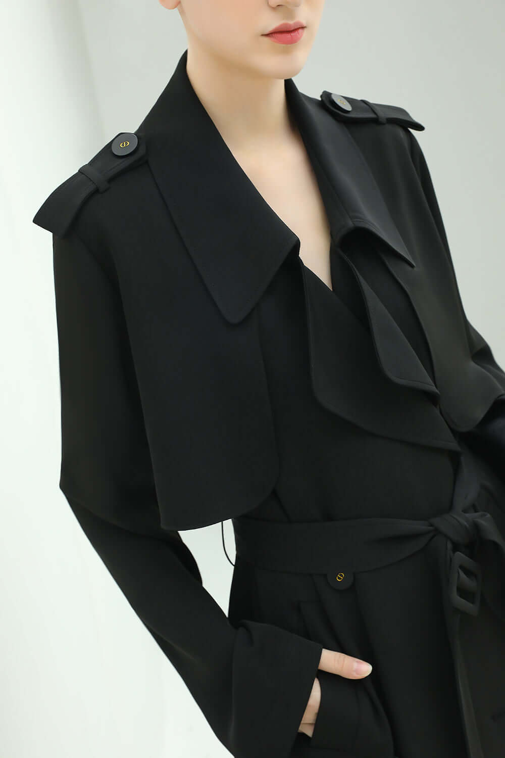 Draped Ruffled Trench Coat Cocobella