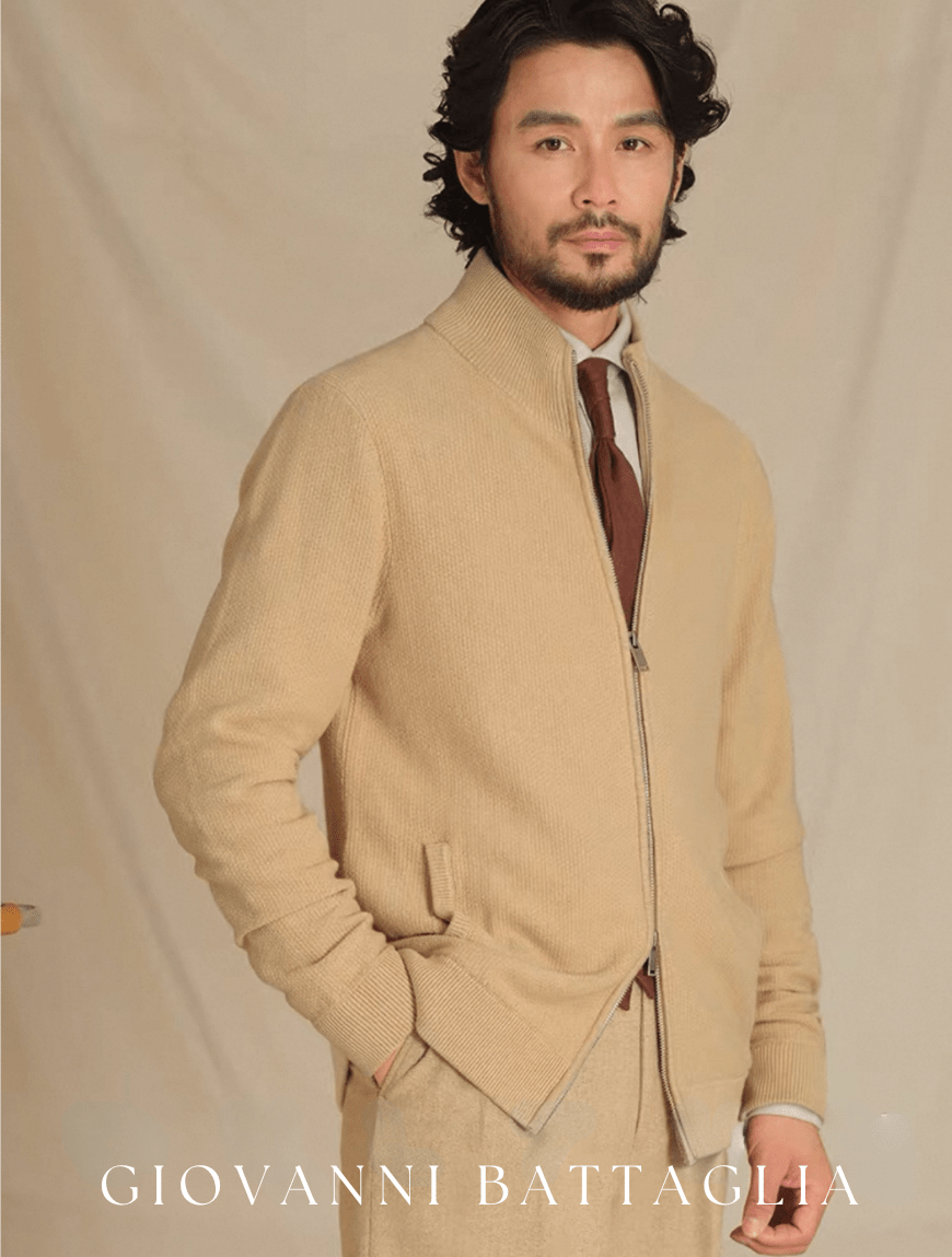 „Nobile Softness“ | Premium Kaschmir - Baumwolle | Sartorialer Two - Way - Zip Cardigan - Giovanni Battaglia