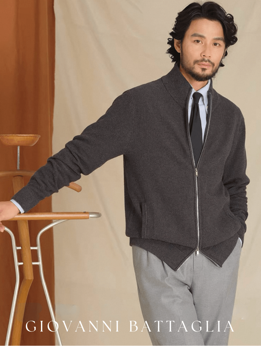 „Nobile Softness“ | Premium Kaschmir - Baumwolle | Sartorialer Two - Way - Zip Cardigan - Giovanni Battaglia