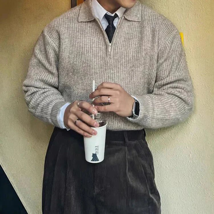 Old Money Pullover mit Reißverschluss aus Mischwolle - Giovanni Battaglia