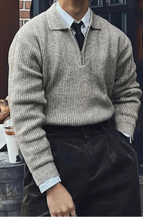 Old Money Pullover mit Reißverschluss aus Mischwolle - Giovanni Battaglia