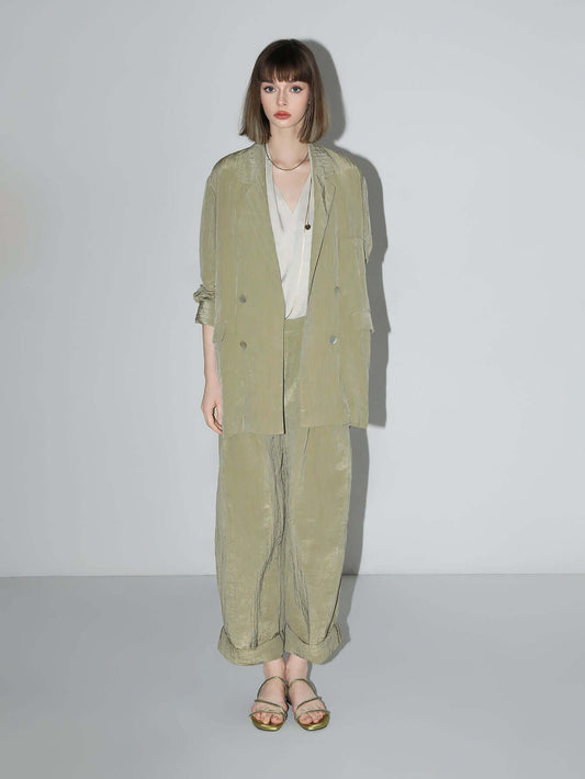 Avocado Green Double-Breasted Blazer Cocobella