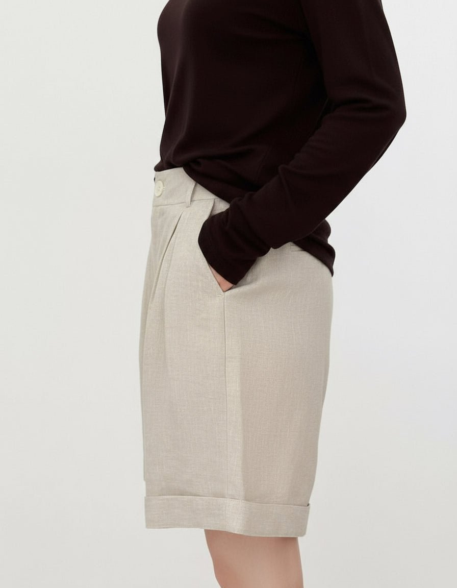 Plissierte kurze Leinen Shorts - Giovanni Battaglia