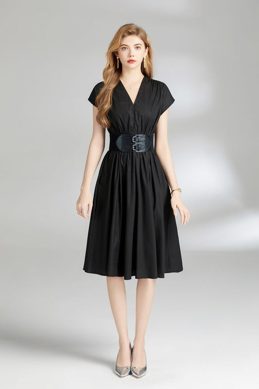 Cinched Waist Plunge Dress DZA