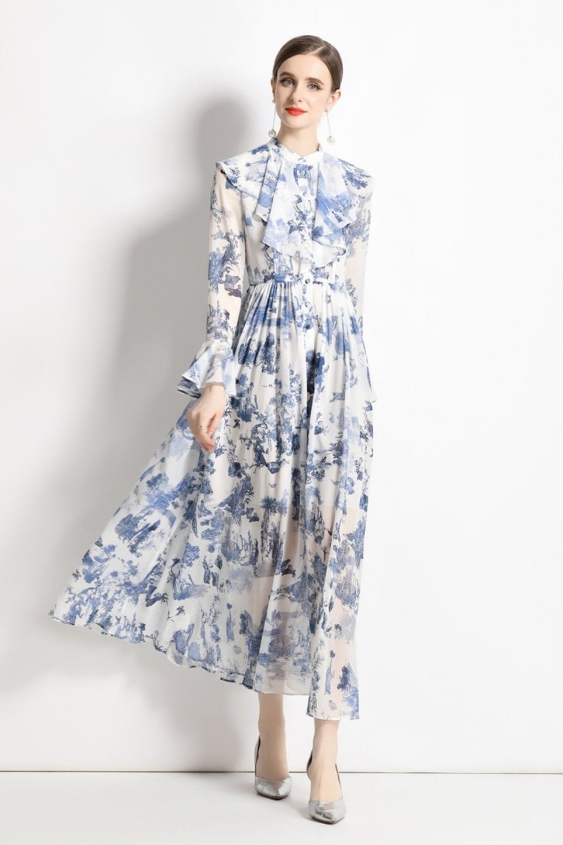 Porzellanblaues Blümchen Hemdkleid - Giovanni Battaglia