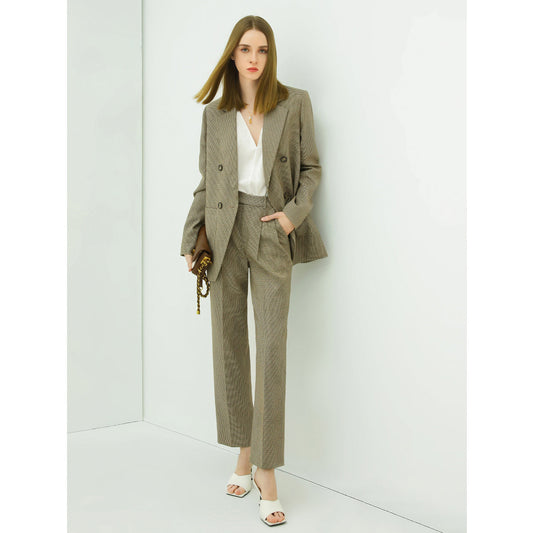 Checkered Slim Straight Ankle Pants Cocobella