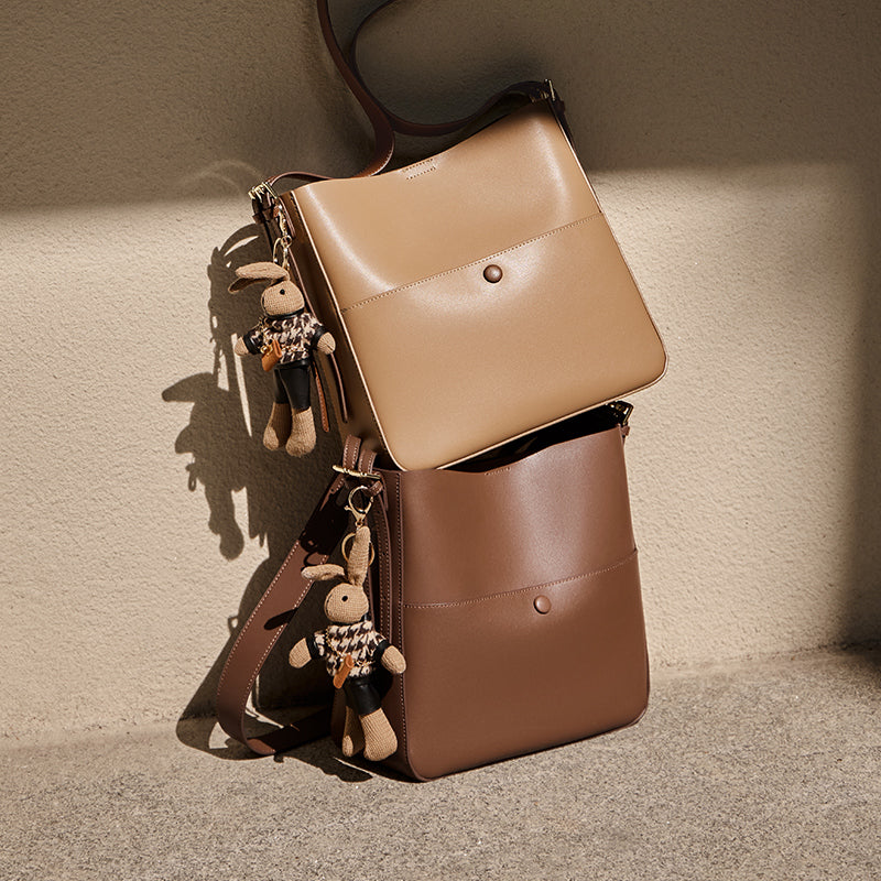 Cappuccino Rabbit Charm Bucket Bag Nalandu