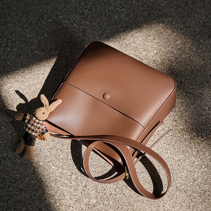 Cappuccino Rabbit Charm Bucket Bag Nalandu