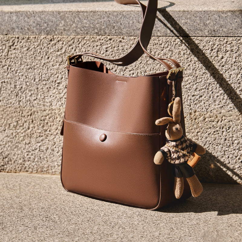 Cappuccino Rabbit Charm Bucket Bag Nalandu