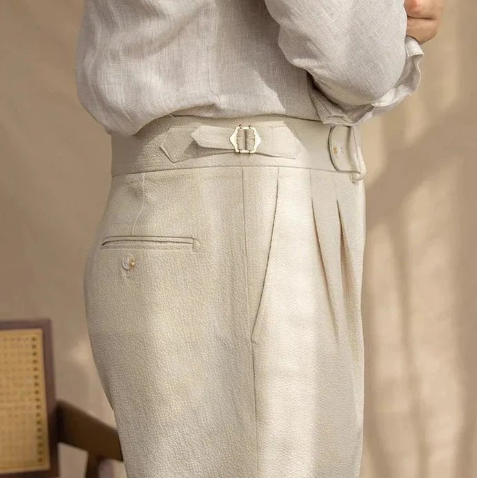 Reine Leinen Napoli - Hose | Hochtaillierte Leinenhose im italienischen Stil - Giovanni Battaglia