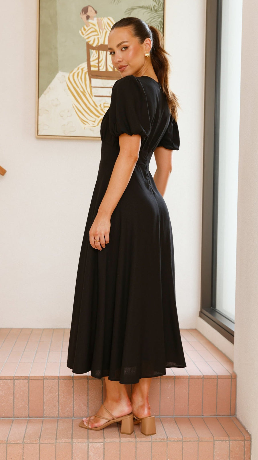 Black Linen Puff Sleeve Maxi Dress Breathe by November 28
