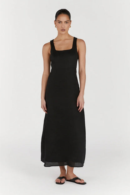 Black Organic Linen Maxi Dress Breathe by November 28