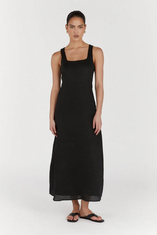 Black Organic Linen Maxi Dress Breathe by November 28
