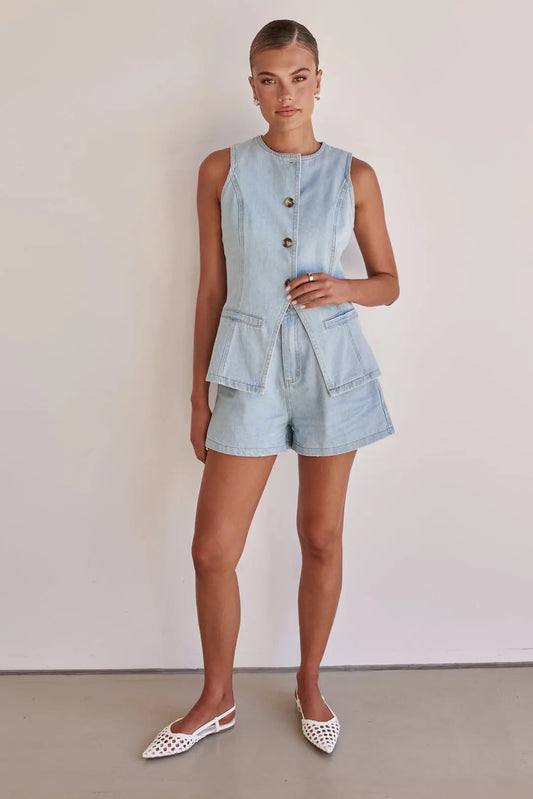 Sleeveless Denim Vest with Pockets Breathe by November 28
