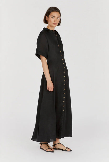 Black Organic Linen Maxi Dress Breathe by November 28
