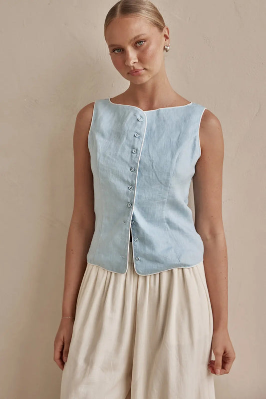 Sky Blue Sleeveless Linen Vest Breathe by November 28