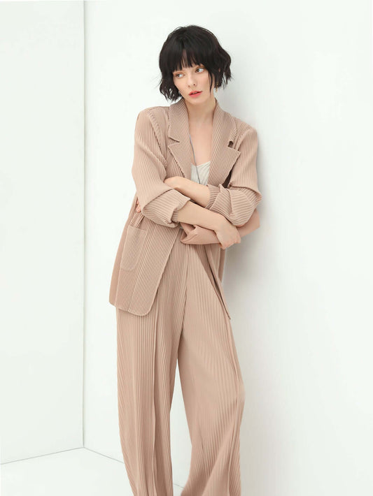 Salmon Pink Pleated Blazer Cocobella