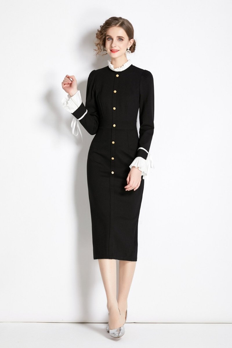 Schwarzes Kleid mit Knöpfen und Paneelen - Giovanni Battaglia