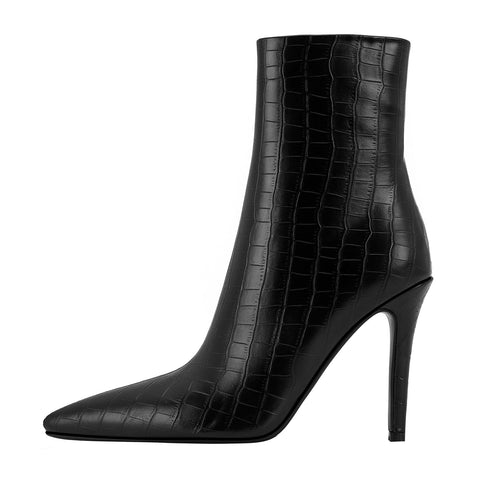 Black Leather Pointed Ankle Boots Jady Rose
