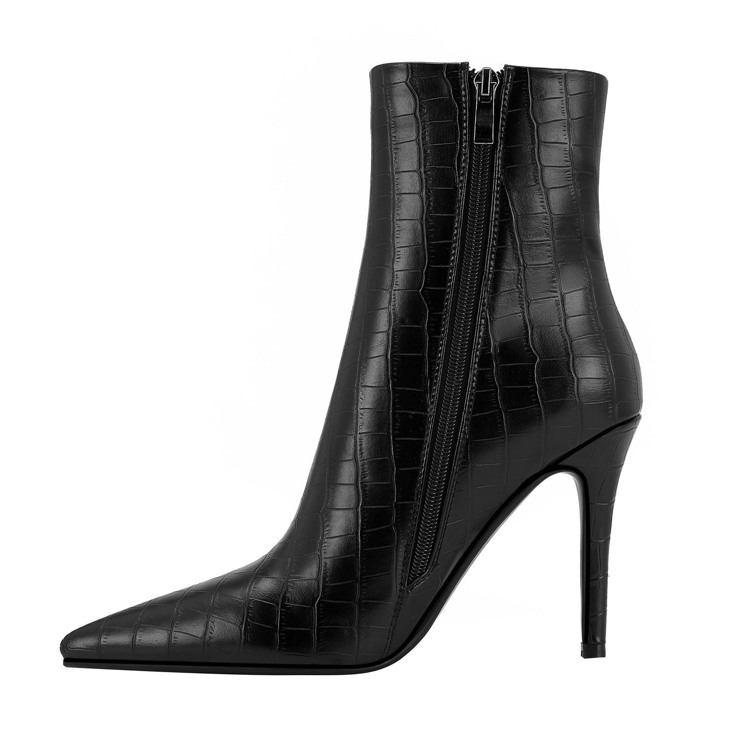 Black Leather Pointed Ankle Boots Jady Rose