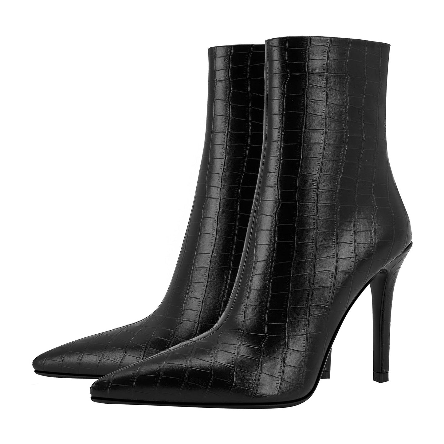 Black Leather Pointed Ankle Boots Jady Rose