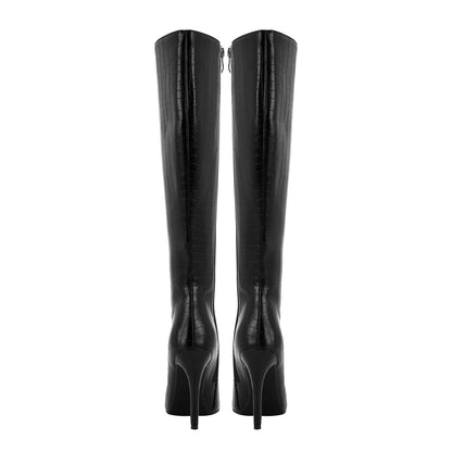 Black Leather Knee-High Boots Jady Rose