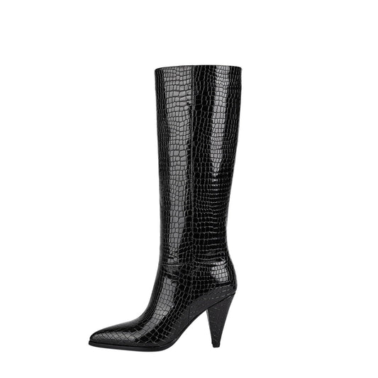 Black Textured Knee-High Boots Jady Rose