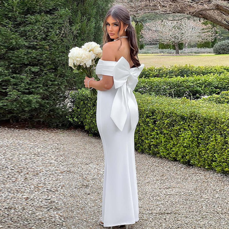 Slim Fit Off - Shoulder Bow Dress - Giovanni Battaglia