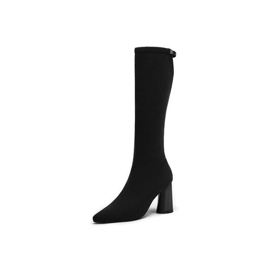 Pointed Toe Block Heel Knee-High Boots MALOVE MZ