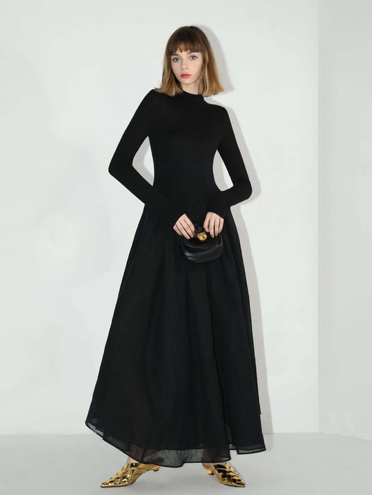 Black Pleated Maxi Dress Cocobella