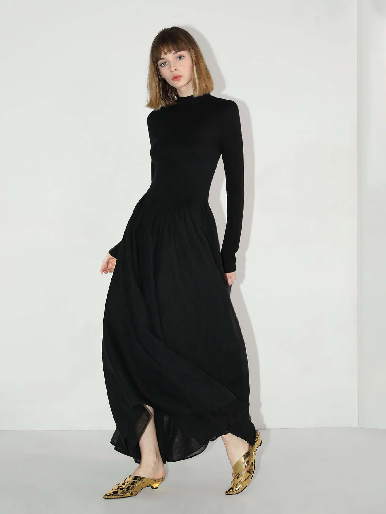 Black Pleated Maxi Dress Cocobella